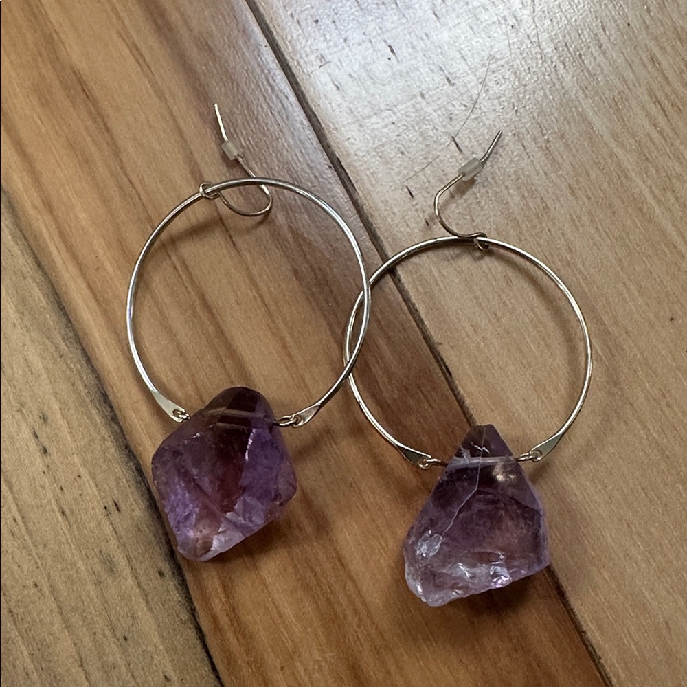 Sterling silver with gold plate Hoop Earrings with Purple amethyst stone